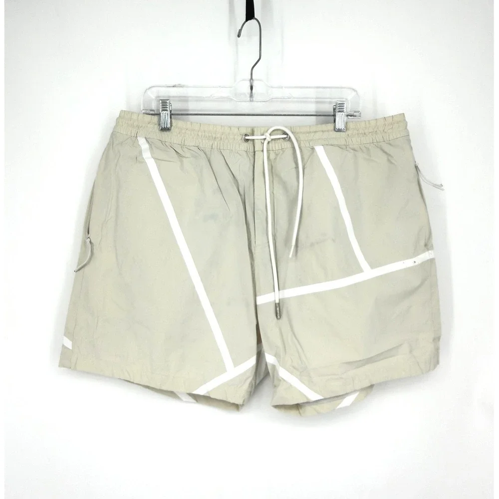 FLAW Kith 101 Men XXL Tan White Geometric Taped Nylon Swim Trunks Short RN140659